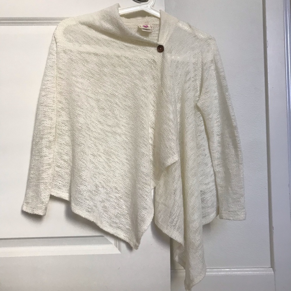 Girls White Knit Cardigan with Button
